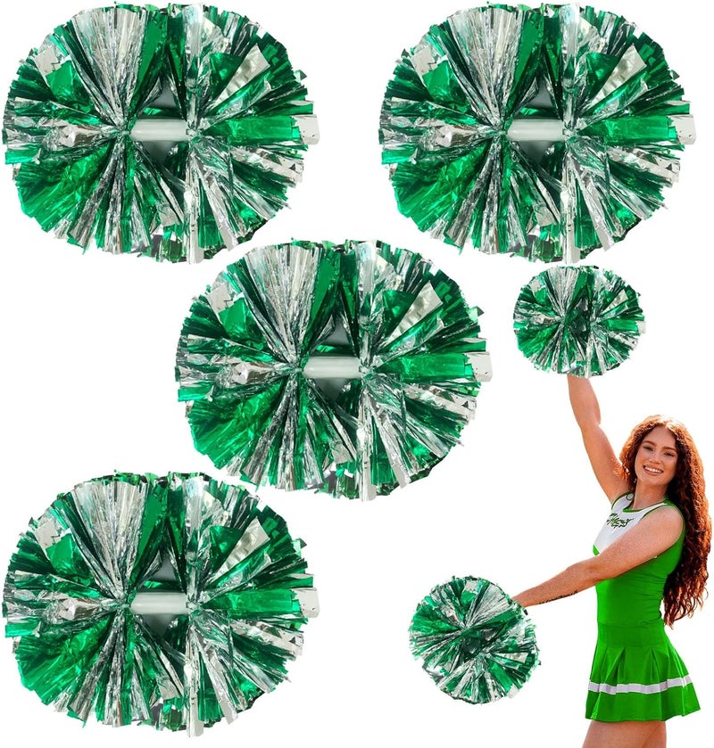 Zankubom 4 Pcs Metallic Cheerleading Pom Poms, 12Inch Cheerleader Pompoms with Baton Handle for School Team Sports Games Dance Cheer - Image 1
